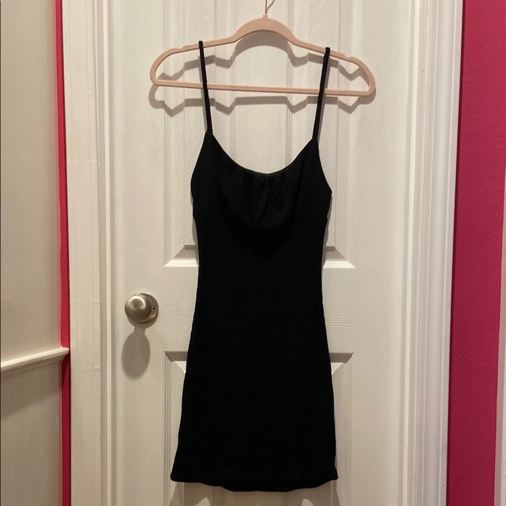 Forever 21 Black Ribbed Knit Bodycon Spaghetti Strap Mini Dress